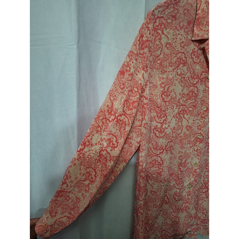 Women's 100% Silk Button Up Plus Size 2X Long Sleeve Paisley Old Money Preppy - Picture 5 of 9